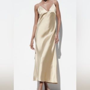 Zara gray/beige Satin Slip Dress Size XS NWT 2915/331